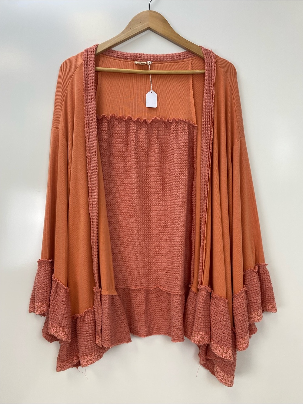POL Women's Open-Front Ruffle Hem Cardigan - Coral Orange